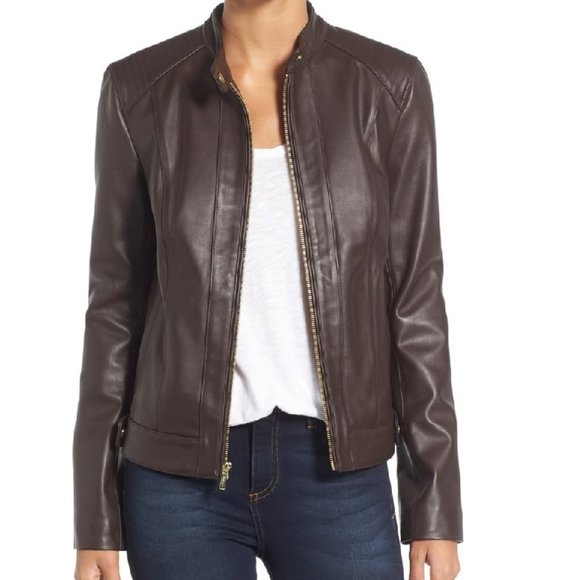 🎁 Cole Haan Leather Moto Jacket